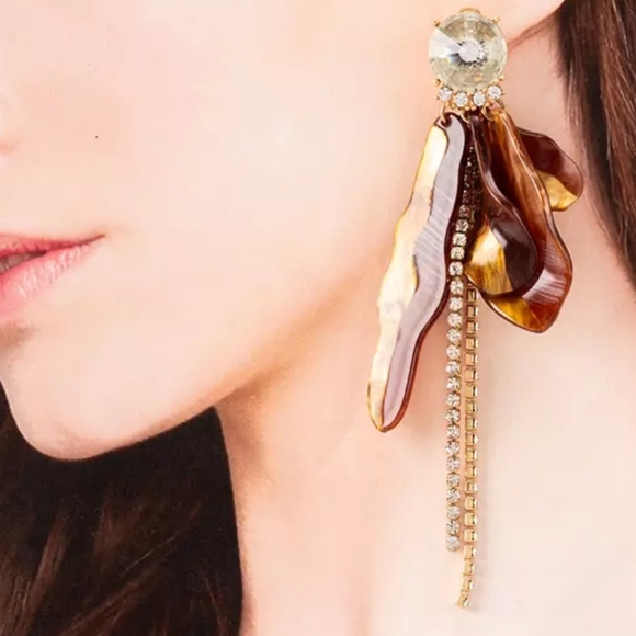 NEW Zara Statement Earrings with Gold and Brown Accents - Picture 2 of 9